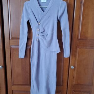 RIHOAS Elegant Purple V Neck Bodycon Sweater Midi Dress